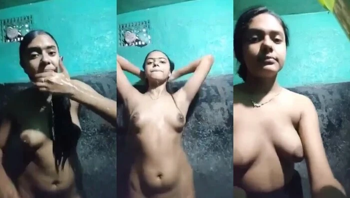 Hot Bengali Village Girl Taking Bath In Bathroom